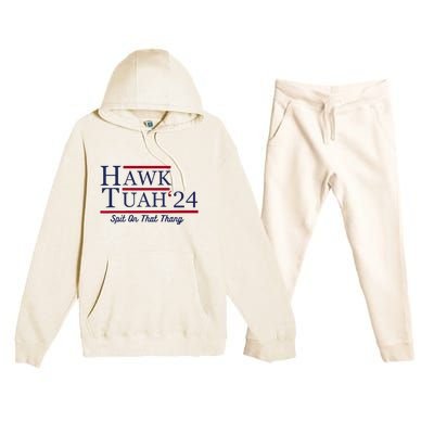 Hawk Tuah 24 Spit On That Thang Funny Saying Quote Premium Hooded Sweatsuit Set