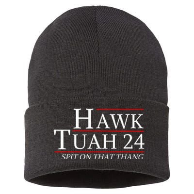 Hawk Tuah 24 Election Spit On That Thing Trending Meme 2024 Sustainable Knit Beanie