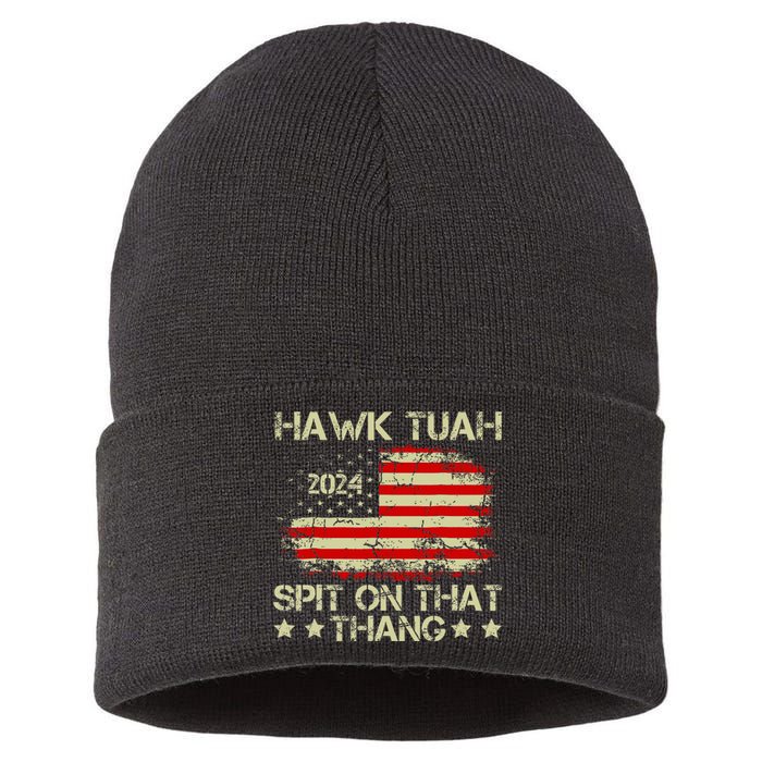 Hawk Tuah 24 Spit On That Thang America Flag Vintage Sustainable Knit Beanie