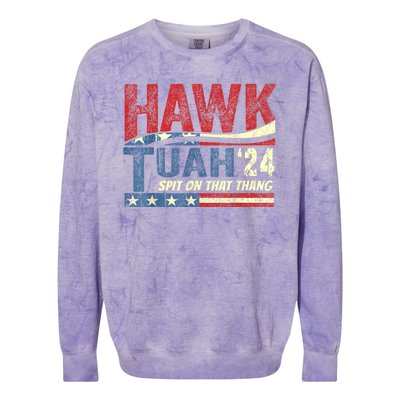 Hawk Tuah 24 Spit On That Thang Hawk Tuah 2024 Funny Viral Design Colorblast Crewneck Sweatshirt