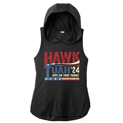 Hawk Tuah 24 Spit On That Thang Hawk Tuah 2024 Funny Viral Design Ladies PosiCharge Tri-Blend Wicking Draft Hoodie Tank