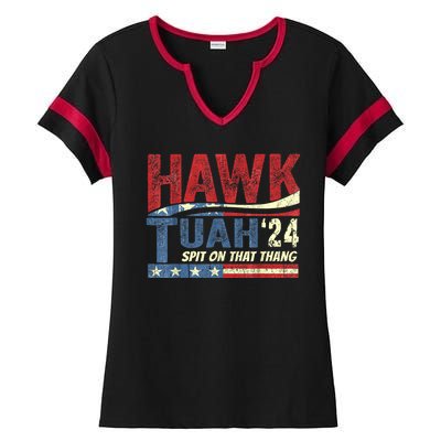 Hawk Tuah 24 Spit On That Thang Hawk Tuah 2024 Funny Viral Design Ladies Halftime Notch Neck Tee