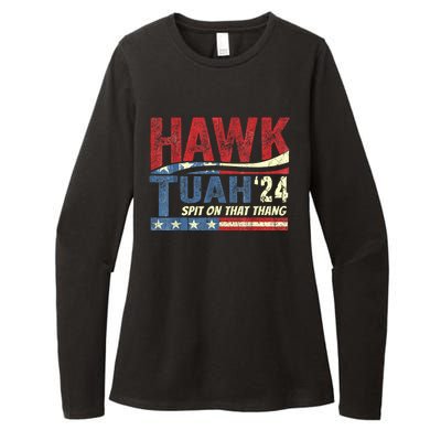 Hawk Tuah 24 Spit On That Thang Hawk Tuah 2024 Funny Viral Design Womens CVC Long Sleeve Shirt