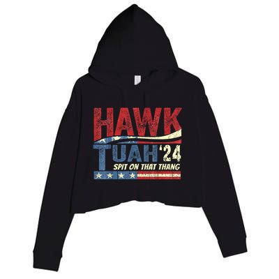 Hawk Tuah 24 Spit On That Thang Hawk Tuah 2024 Funny Viral Design Crop Fleece Hoodie