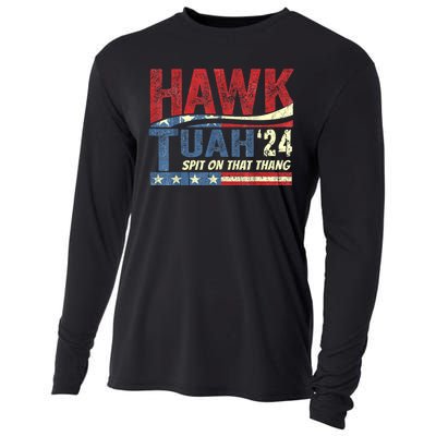 Hawk Tuah 24 Spit On That Thang Hawk Tuah 2024 Funny Viral Design Cooling Performance Long Sleeve Crew