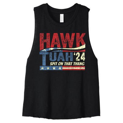 Hawk Tuah 24 Spit On That Thang Hawk Tuah 2024 Funny Viral Design Women's Racerback Cropped Tank