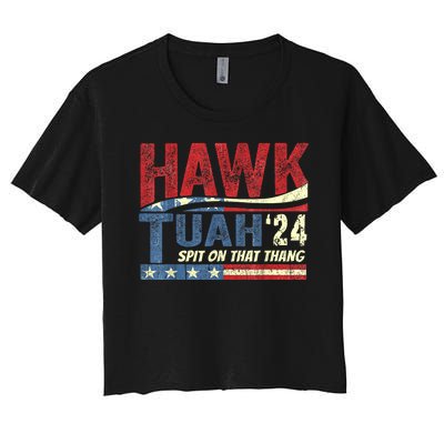 Hawk Tuah 24 Spit On That Thang Hawk Tuah 2024 Funny Viral Design Women's Crop Top Tee