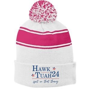 Hawk Tuah 24 Election Tiktok Trend Political Funny Stripe Pom Pom Beanie