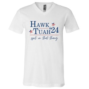 Hawk Tuah 24 Election Tiktok Trend Political Funny V-Neck T-Shirt