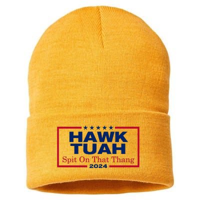 Hawk Tuah 24 Spit On That Thang Funny Quote Sustainable Knit Beanie