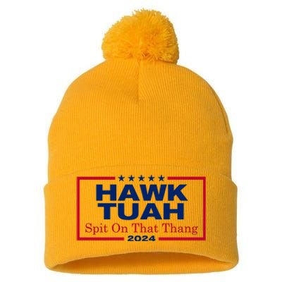 Hawk Tuah 24 Spit On That Thang Funny Quote Pom Pom 12in Knit Beanie