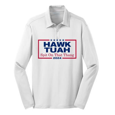 Hawk Tuah 24 Spit On That Thang Funny Quote Silk Touch Performance Long Sleeve Polo