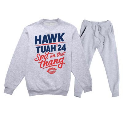 Hawk Tuah 2024 Funny Hawk Tush Design Premium Crewneck Sweatsuit Set