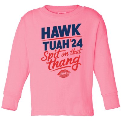 Hawk Tuah 2024 Funny Hawk Tush Design Toddler Long Sleeve Shirt