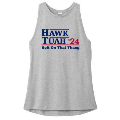 Hawk Tuah 24 Spit On That Thang Funny Quote Ladies PosiCharge Tri-Blend Wicking Tank