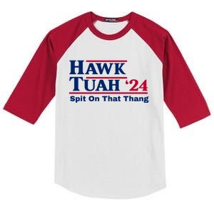 Hawk Tuah 24 Spit On That Thang Funny Quote Kids Colorblock Raglan Jersey