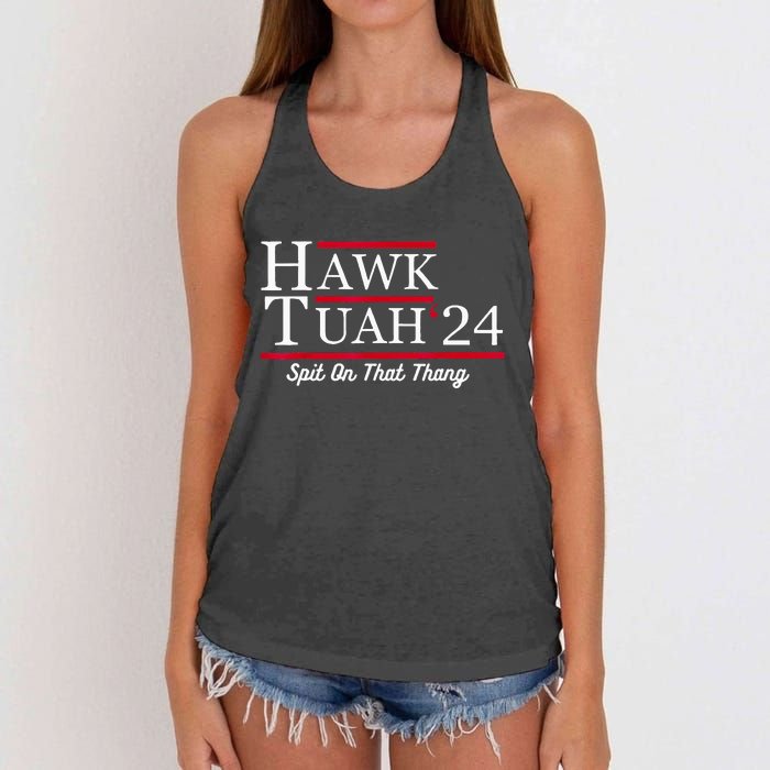 Hawk Tuah 24 Spit On That Thang Women's Knotted Racerback Tank