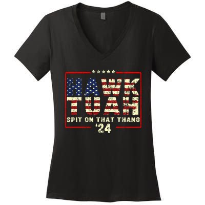 Hawk Tuah 24 Spit On That Thang Funny Quote Women's V-Neck T-Shirt