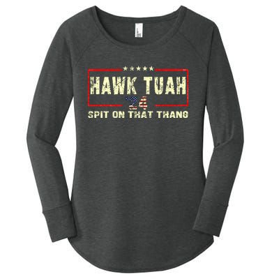 Hawk Tuah 24 Spit On That Thang Funny Quote Women's Perfect Tri Tunic Long Sleeve Shirt