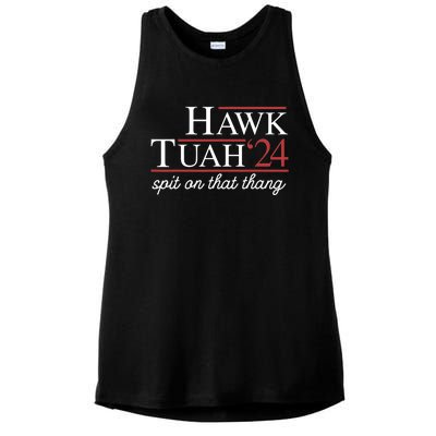 Hawk Tuah 24 Spit On That Thang Ladies PosiCharge Tri-Blend Wicking Tank