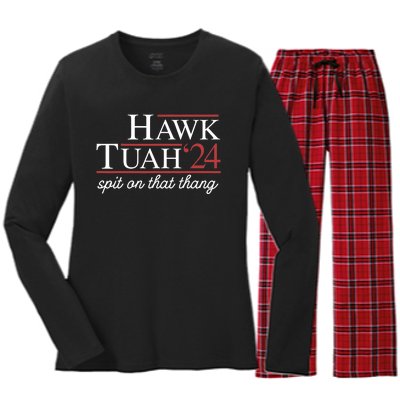 Hawk Tuah 24 Spit On That Thang Women's Long Sleeve Flannel Pajama Set 