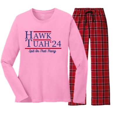 Hawk Tuah 24 Spit On That Thang Women's Long Sleeve Flannel Pajama Set 