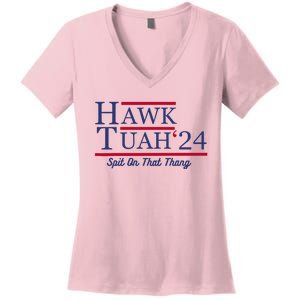 Hawk Tuah 24 Spit On That Thang Women's V-Neck T-Shirt