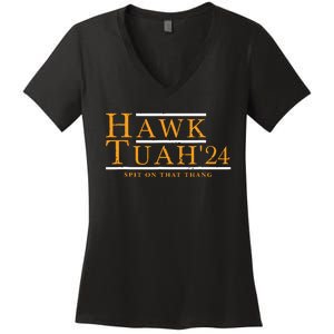 Hawk Tuah 24 Spit On That Thang Women's V-Neck T-Shirt