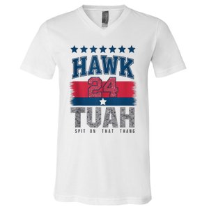 Hawk Tauh 24 Spit On That Thang Usa American Flag Meme Quote V-Neck T-Shirt