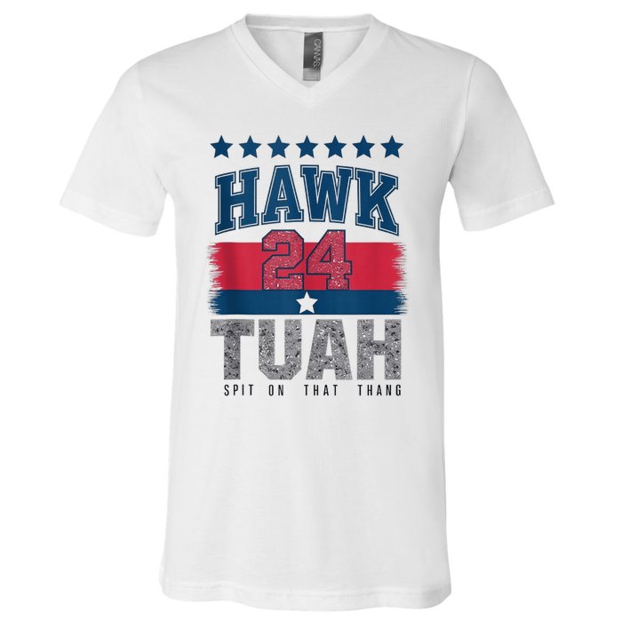 Hawk Tauh 24 Spit On That Thang Usa American Flag Meme Quote V-Neck T-Shirt