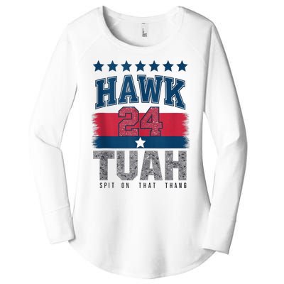 Hawk Tauh 24 Spit On That Thang Usa American Flag Meme Quote Women's Perfect Tri Tunic Long Sleeve Shirt