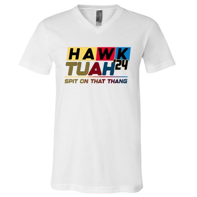 Hawk Tuah 24 Spit On That Thang Funny Saying V-Neck T-Shirt