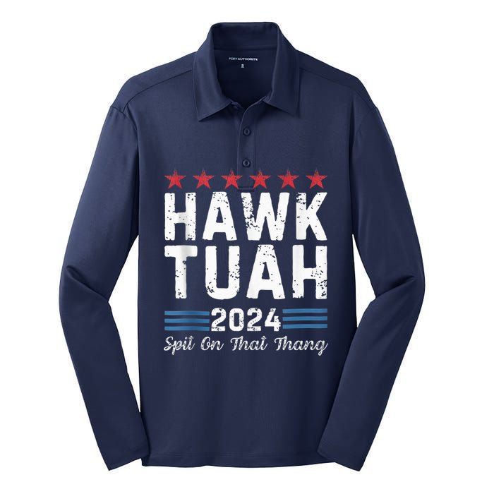 Hawk Tuah 24 Spit On That Thang Silk Touch Performance Long Sleeve Polo