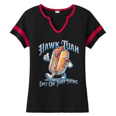 Hawk Tuah 24 Spit On That Thang 4th Of July Funny Hot Dog Ladies Halftime Notch Neck Tee