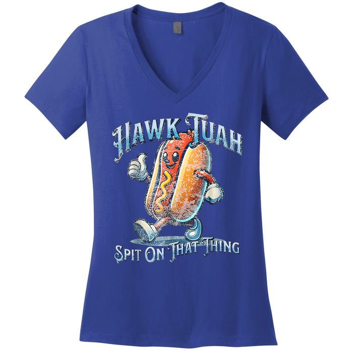 Hawk Tuah 24 Spit On That Thang 4th Of July Funny Hot Dog Women's V-Neck T-Shirt