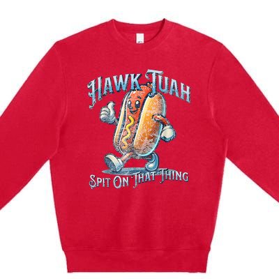 Hawk Tuah 24 Spit On That Thang 4th Of July Funny Hot Dog Premium Crewneck Sweatshirt