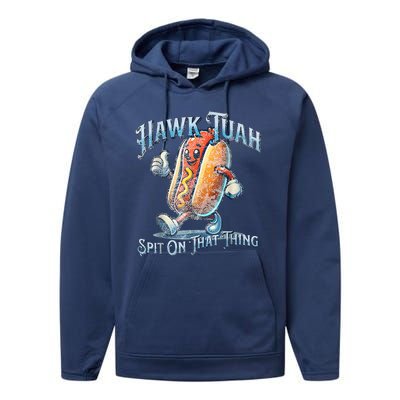 Hawk Tuah 24 Spit On That Thang 4th Of July Funny Hot Dog Performance Fleece Hoodie