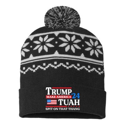 Hawk Tush 24 Funny Trump 2024 Flag Maga Spit On That Thing USA-Made Snowflake Beanie