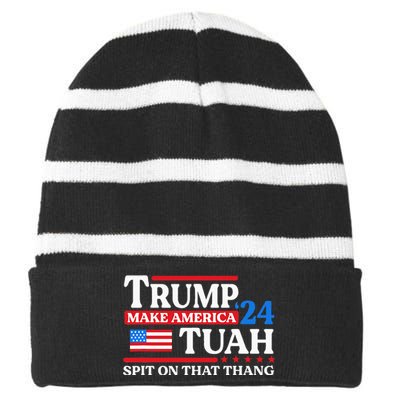 Hawk Tush 24 Funny Trump 2024 Flag Maga Spit On That Thing Striped Beanie with Solid Band