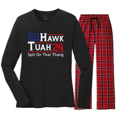 Hawk Tuah 24 Viral Humor For Election Season Women's Long Sleeve Flannel Pajama Set 