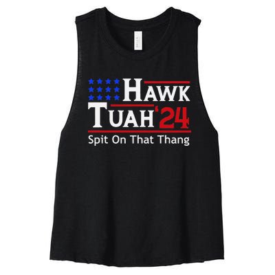 Hawk Tuah 24 Viral Humor For Election Season Women's Racerback Cropped Tank