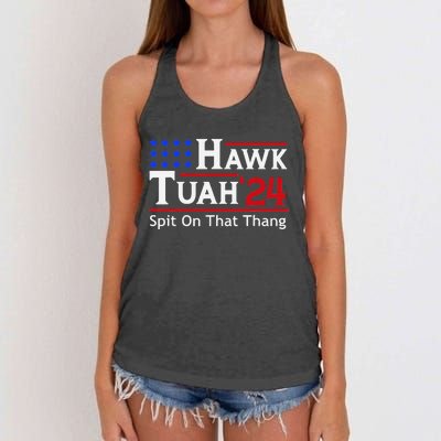 Hawk Tuah 24 Viral Humor For Election Season Women's Knotted Racerback Tank