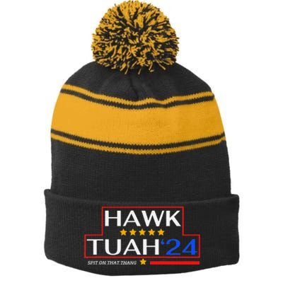 Hawk Tush 24 Retro Political Humor For 2024 Stripe Pom Pom Beanie