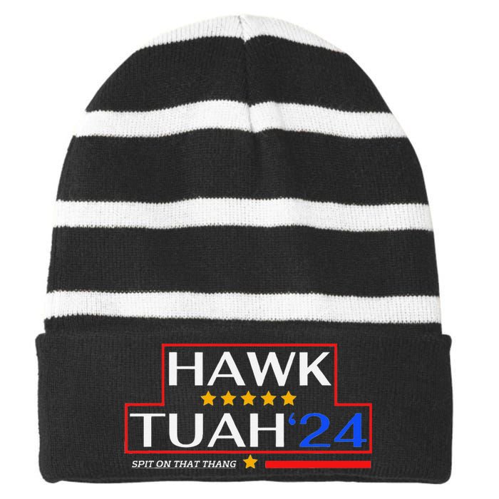 Hawk Tush 24 Retro Political Humor For 2024 Striped Beanie with Solid Band