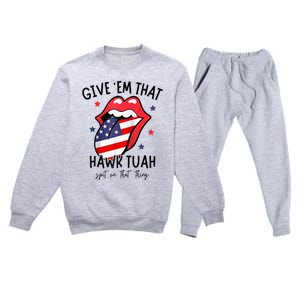 Hawk Tuah 24 Spit On That Thang Tees Hb Hawk Tuah Spit On That Thang Premium Crewneck Sweatsuit Set