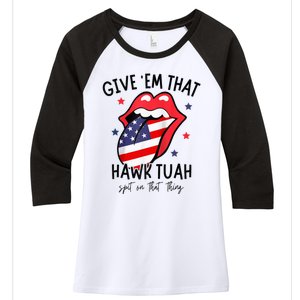 Hawk Tuah 24 Spit On That Thang Tees Hb Hawk Tuah Spit On That Thang Women's Tri-Blend 3/4-Sleeve Raglan Shirt