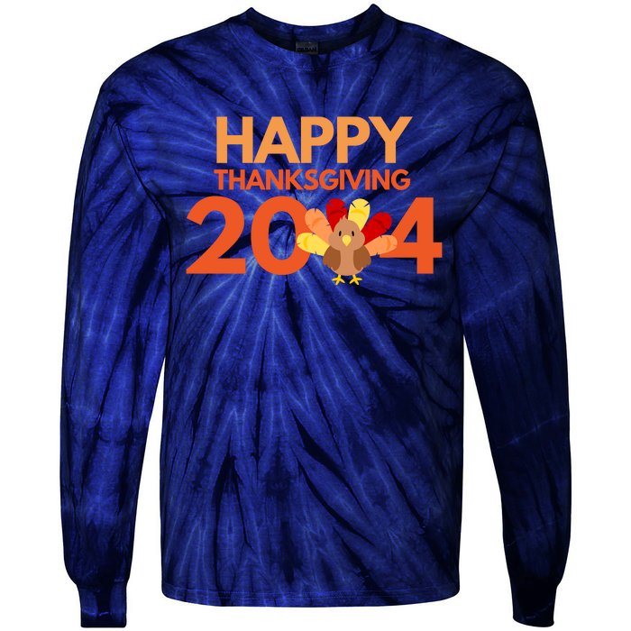 Happy Thanksgiving 2024 Funny Turkey Day Fall Tie-Dye Long Sleeve Shirt