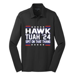 Hawk Tuah 2024 Spit On That Thang Hawk Tuah Girl Silk Touch Performance Long Sleeve Polo