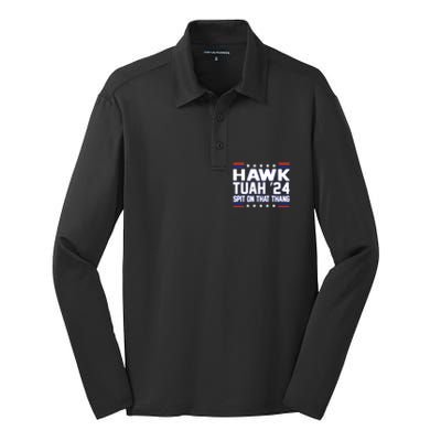 Hawk Tuah 2024 Spit On That Thang Hawk Tuah Girl Silk Touch Performance Long Sleeve Polo