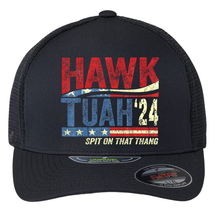 Hawk Tuah 24 Spit On That Thang Hawk Tuah 2024 Funny Viral Design Flexfit Unipanel Trucker Cap